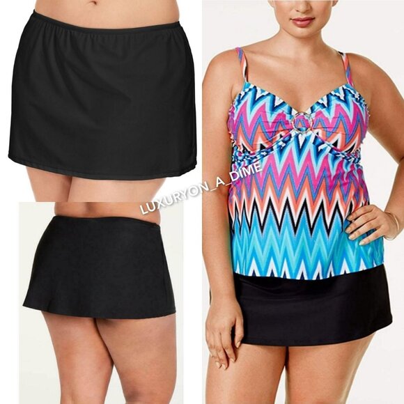 Island Escape Bikini Swim Skirt Women's Plus-size Solid Mini Swimwear Bottom - Picture 2 of 6